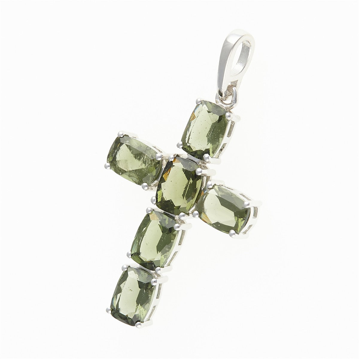 Silver pendant with moldavites - cross 158