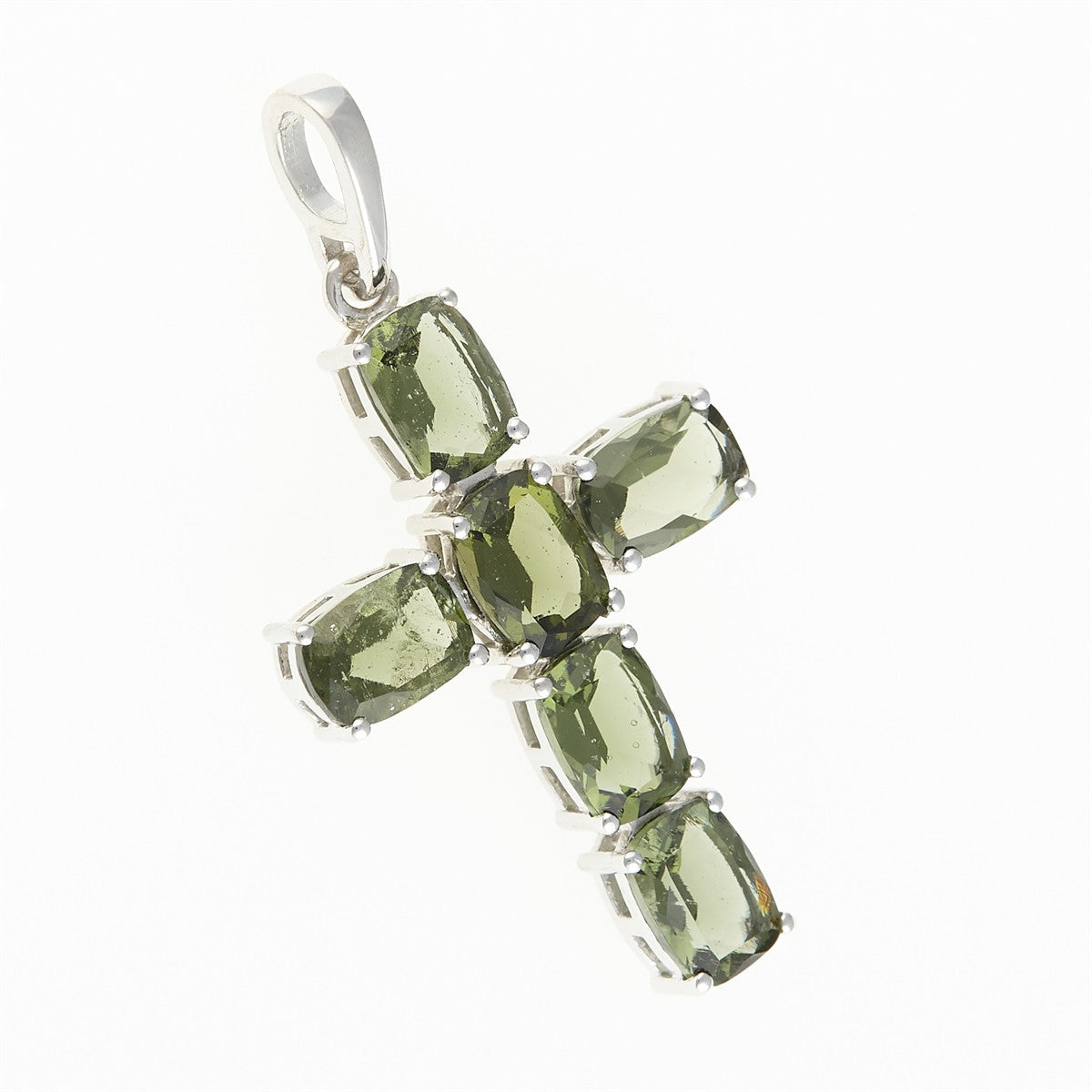 Silver pendant with moldavites - cross 158