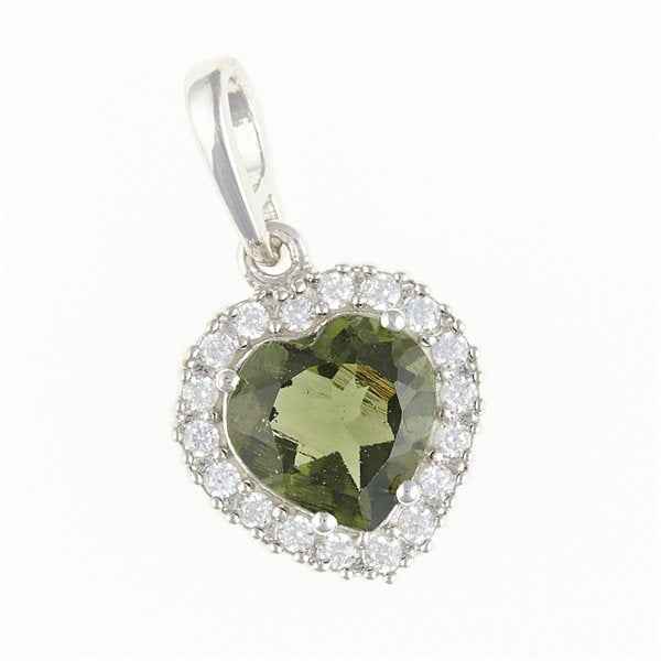 Silver pendant with moldavite and cubic zirconia 198Z