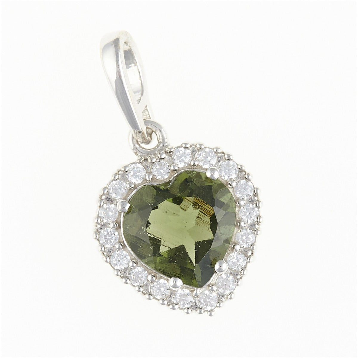 Silver pendant with moldavite and cubic zirconia 198Z