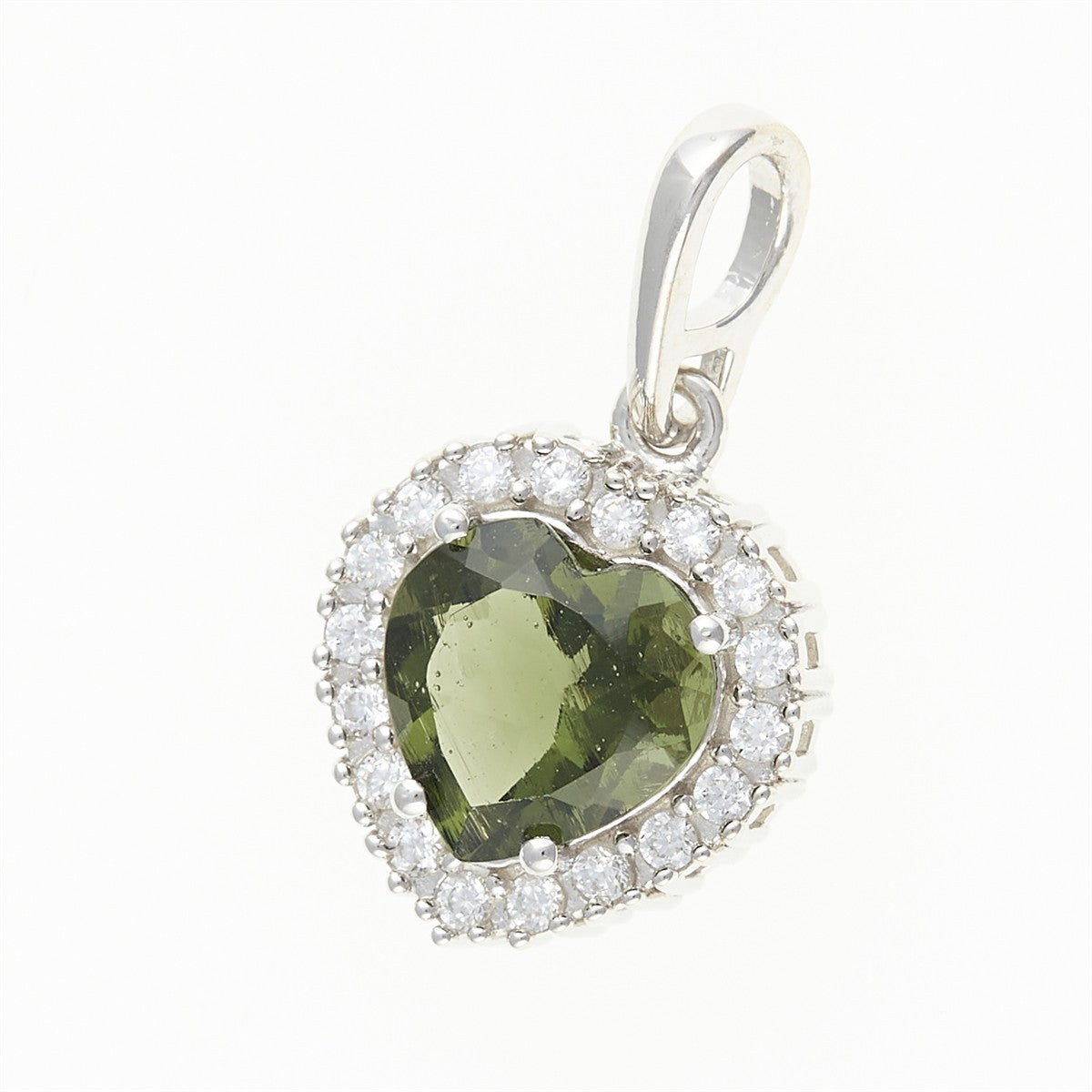 Silver pendant with moldavite and cubic zirconia 198Z