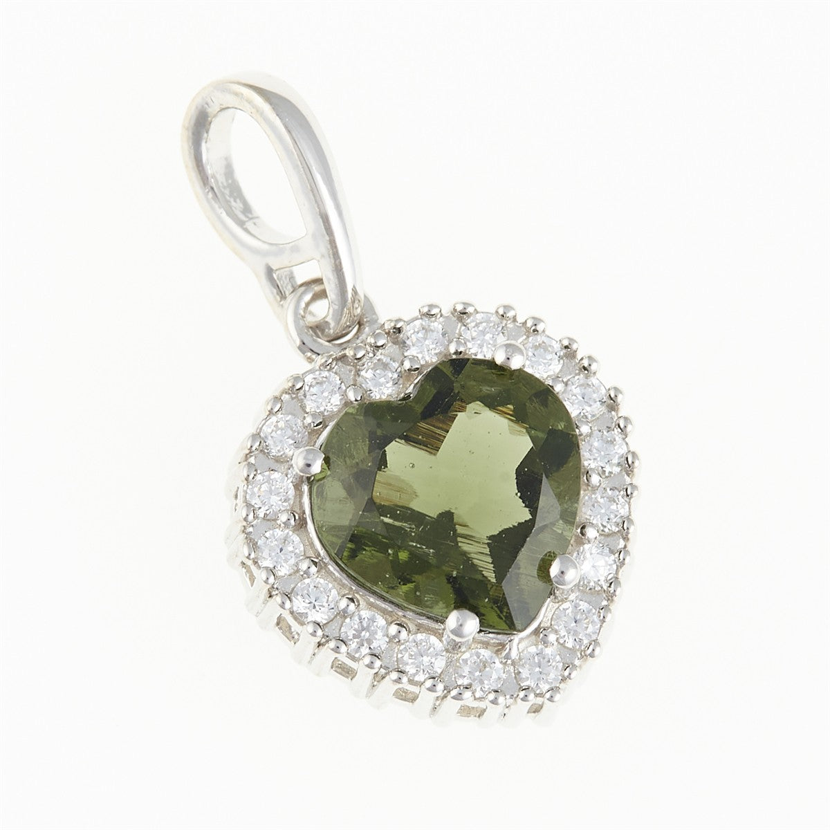 Silver pendant with moldavite and cubic zirconia 198Z