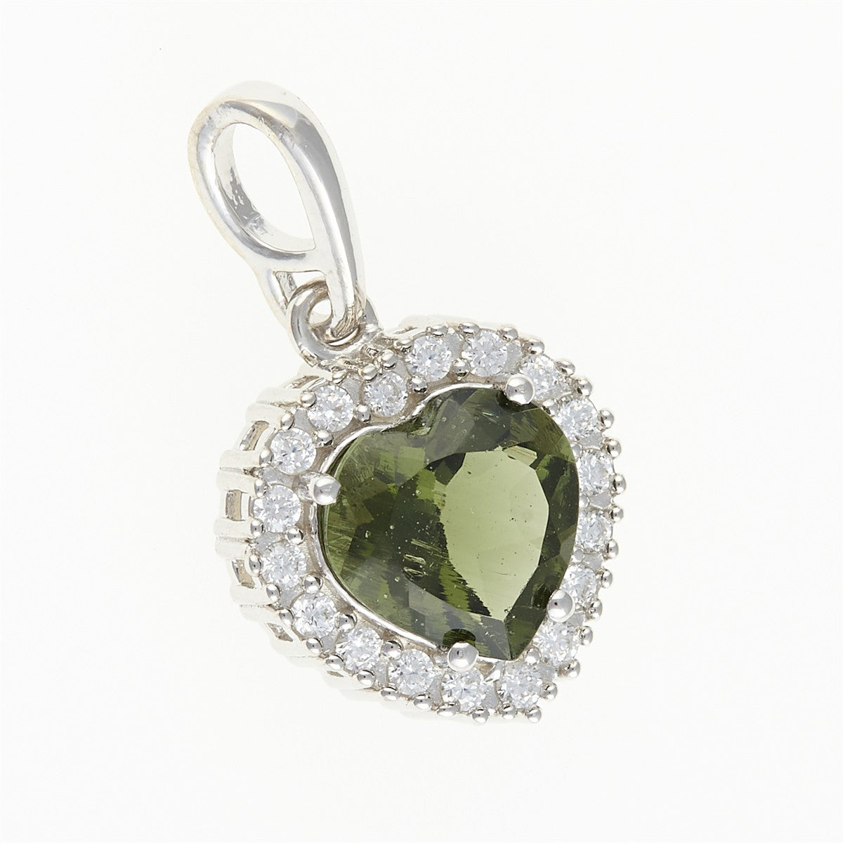 Silver pendant with moldavite and cubic zirconia 198Z