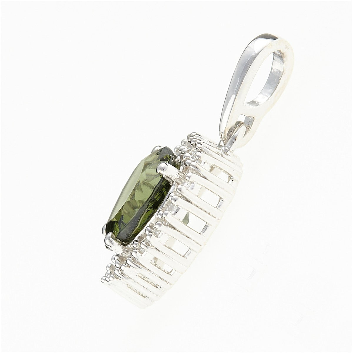 Silver pendant with moldavite and cubic zirconia 198Z