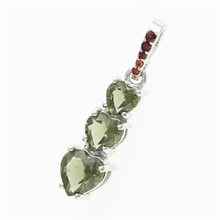 Silver pendant with moldavite and garnets - heart 228G