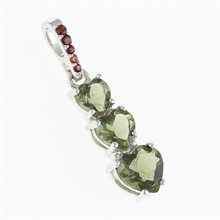 Silver pendant with moldavite and garnets - heart 228G