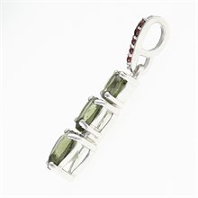 Silver pendant with moldavite and garnets - heart 228G