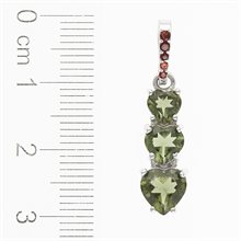 Silver pendant with moldavite and garnets - heart 228G