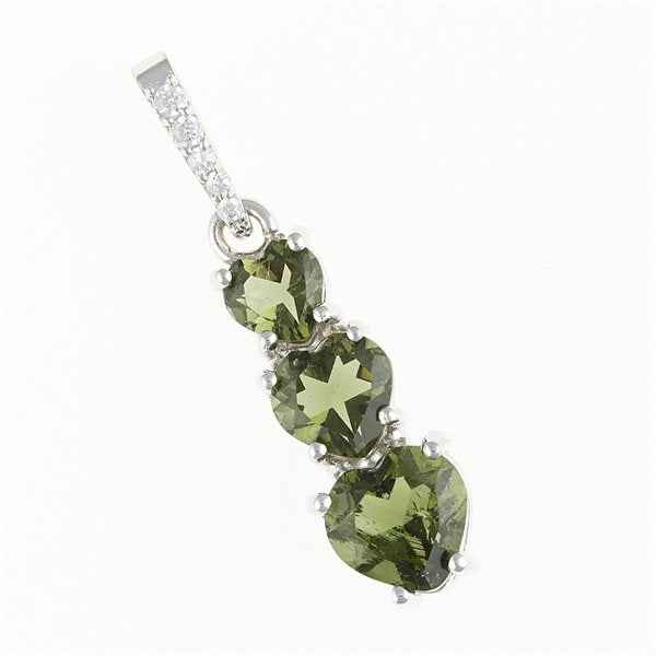 Silver pendant with moldavite and cubic zirconia - heart 228Z