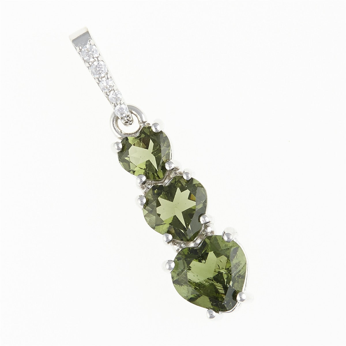 Silver pendant with moldavite and cubic zirconia - heart 228Z