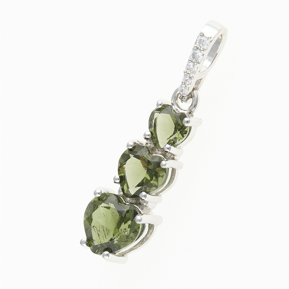 Silver pendant with moldavite and cubic zirconia - heart 228Z