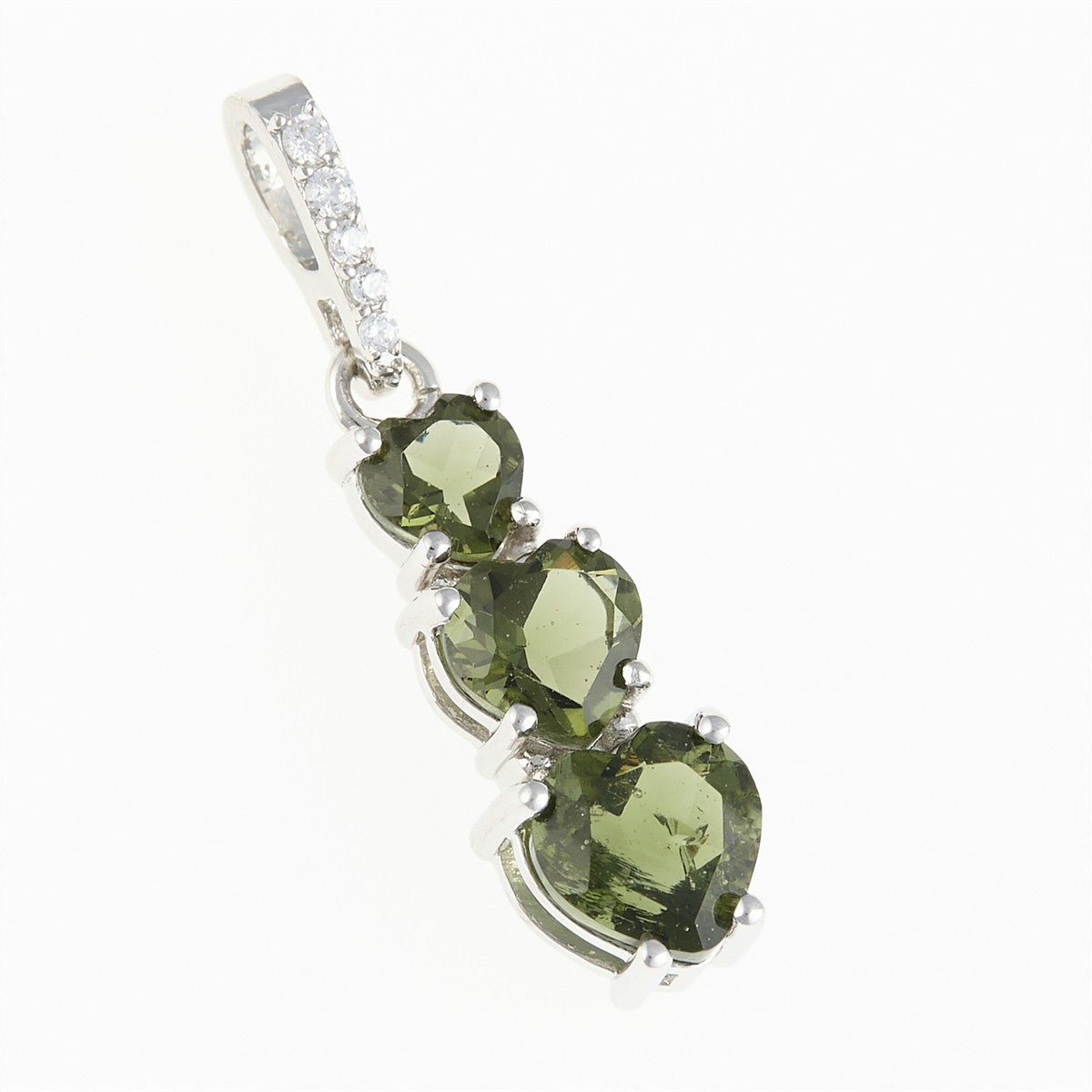 Silver pendant with moldavite and cubic zirconia - heart 228Z