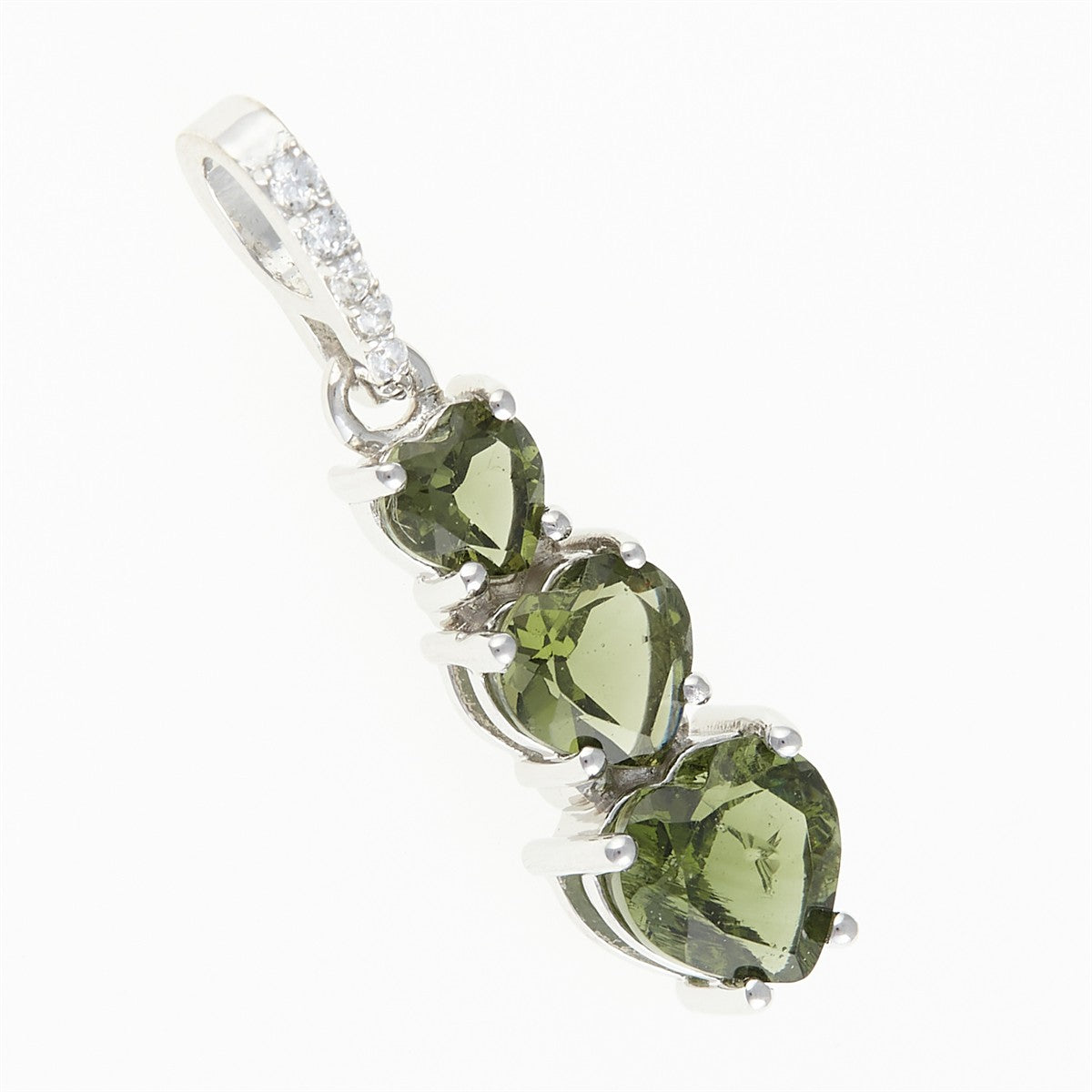 Silver pendant with moldavite and cubic zirconia - heart 228Z