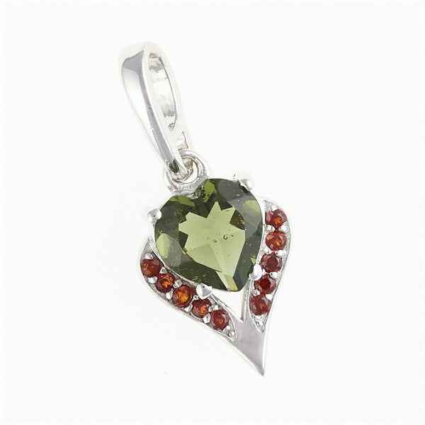 Silver pendant with moldavite and garnets 265G