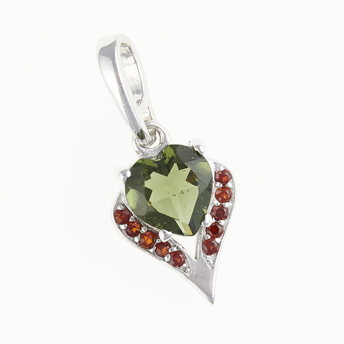 Silver pendant with moldavite and garnets 265G
