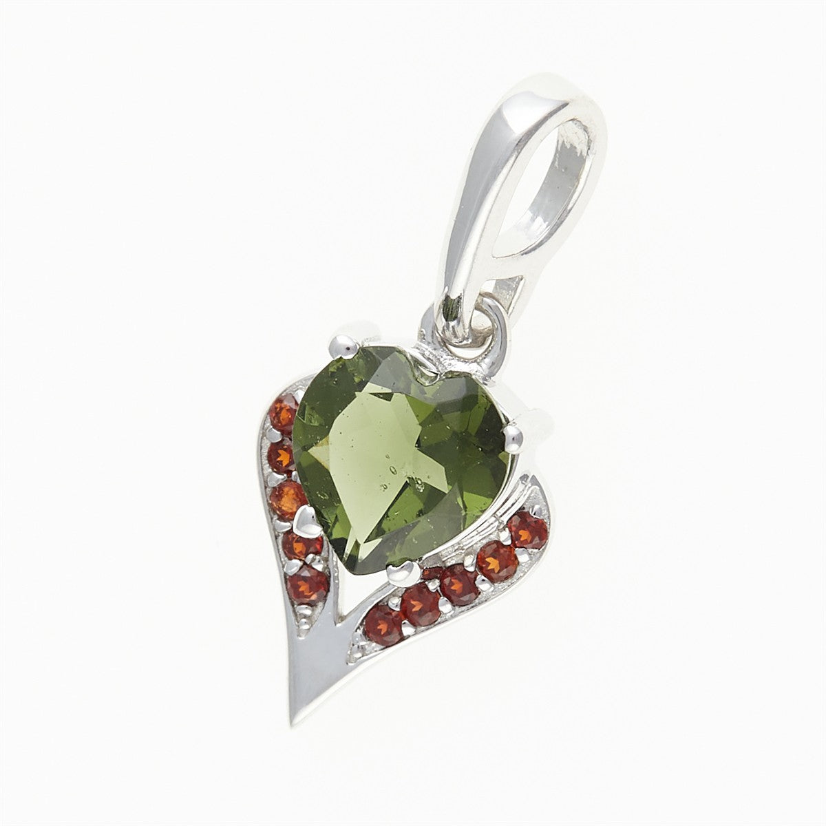Silver pendant with moldavite and garnets 265G