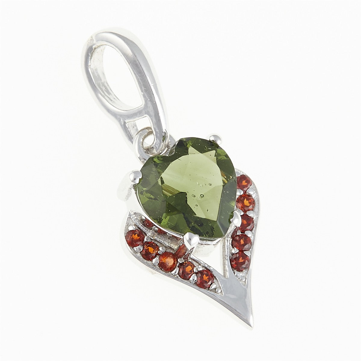 Silver pendant with moldavite and garnets 265G