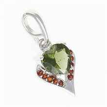 Silver pendant with moldavite and garnets 265G