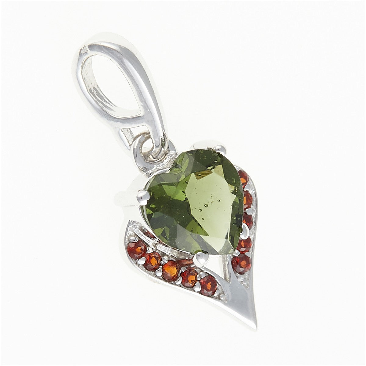 Silver pendant with moldavite and garnets 265G