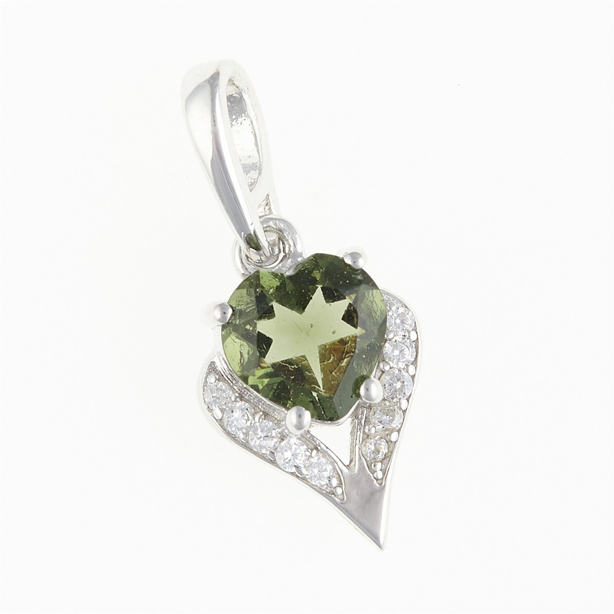 Silver pendant with moldavite and cubic zirconia 265Z