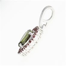Silver pendant with moldavite and garnets - heart 274G
