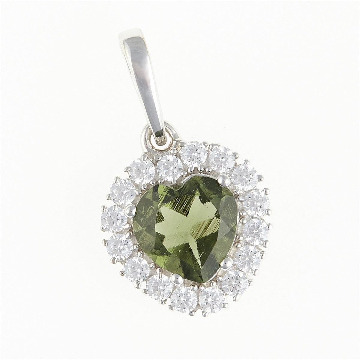 Silver pendant with moldavite and cubic zirconia 274Z