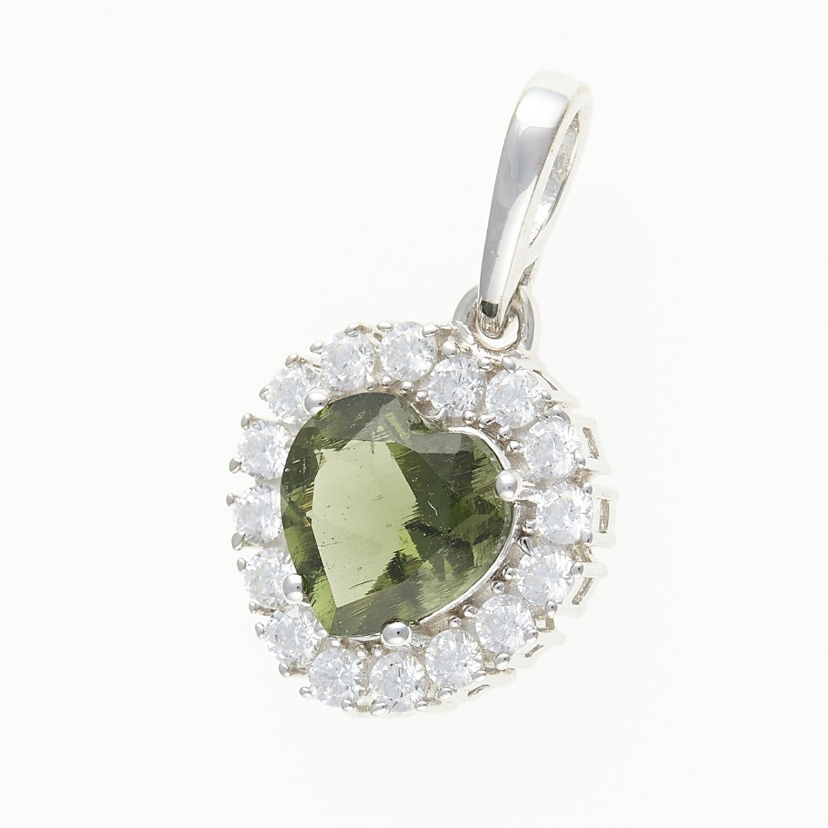 Silver pendant with moldavite and cubic zirconia 274Z