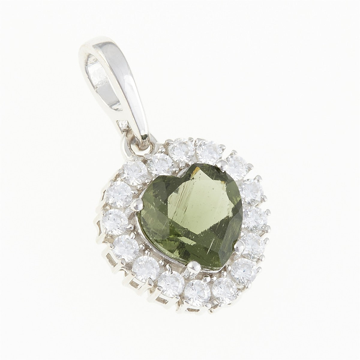 Silver pendant with moldavite and cubic zirconia 274Z