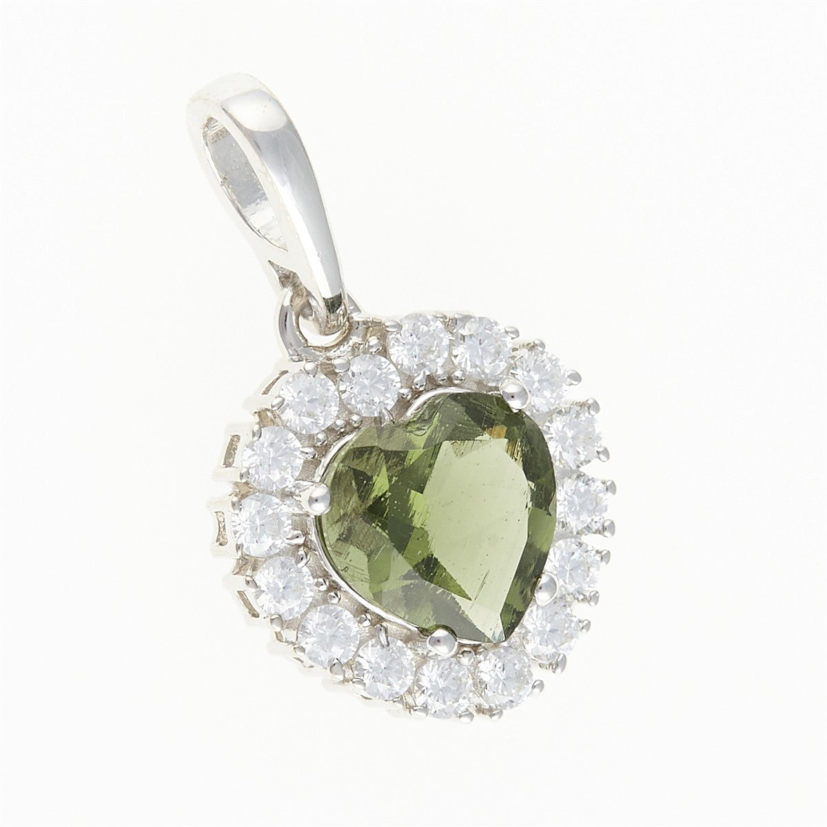 Silver pendant with moldavite and cubic zirconia 274Z