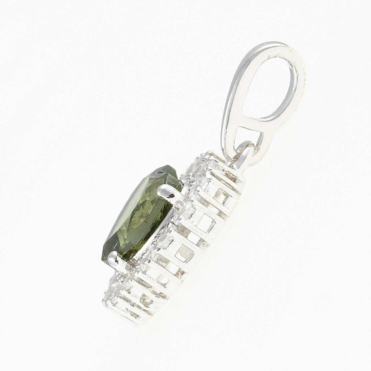Silver pendant with moldavite and cubic zirconia 274Z