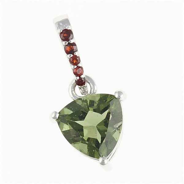 Silver pendant with moldavite and garnets 283G