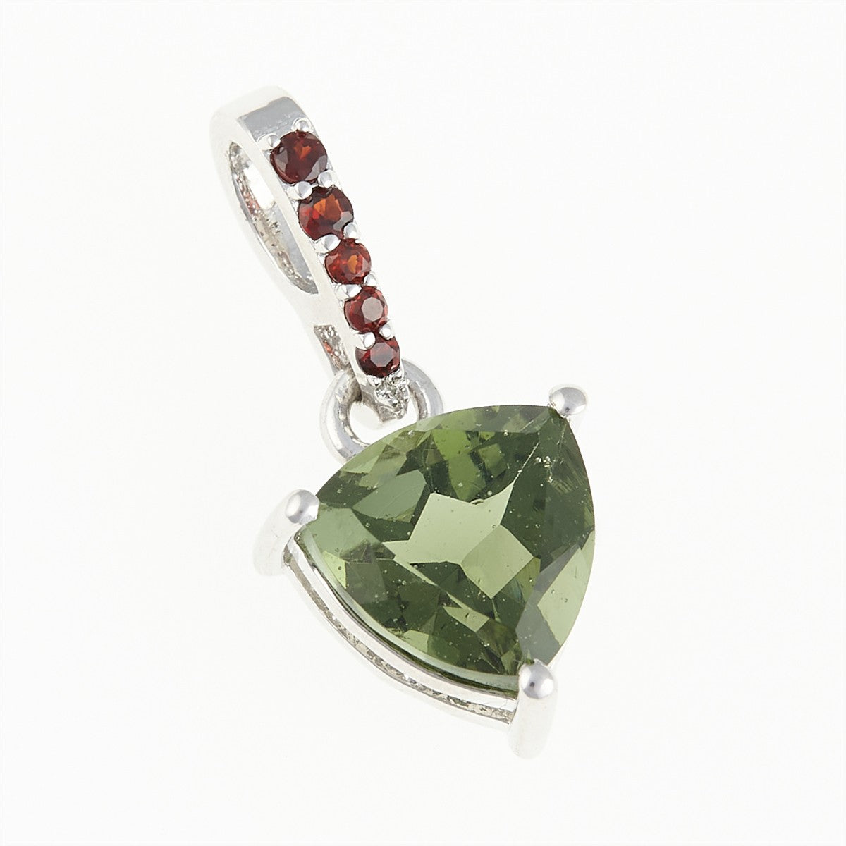Silver pendant with moldavite and garnets 283G