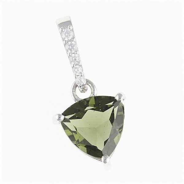 Silver pendant with moldavite and cubic zirconia 283Z