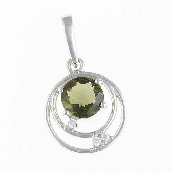 Silver pendant with moldavite and cubic zirconia 305Z