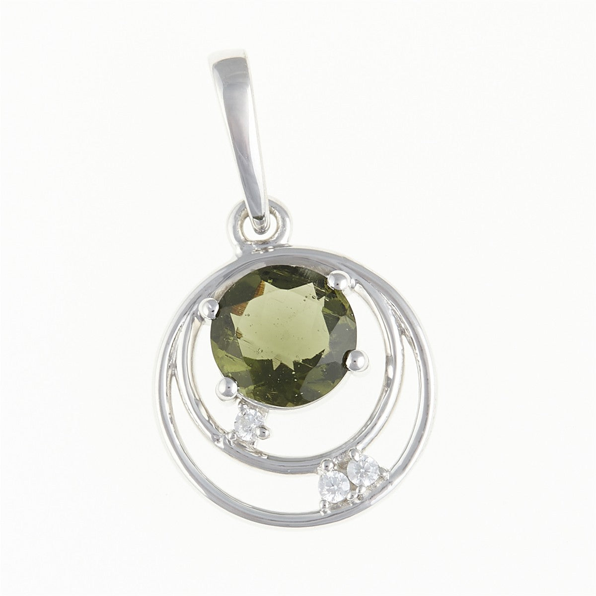 Silver pendant with moldavite and cubic zirconia 305Z