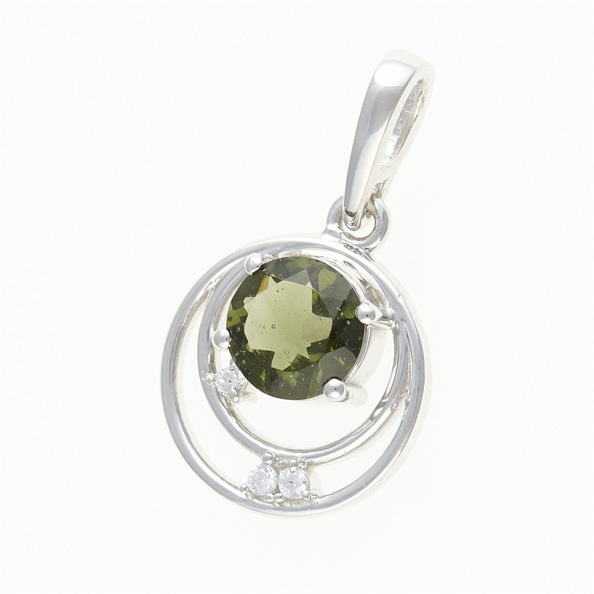 Silver pendant with moldavite and cubic zirconia 305Z