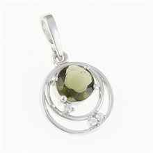 Silver pendant with moldavite and cubic zirconia 305Z