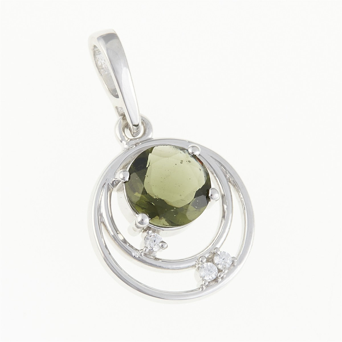 Silver pendant with moldavite and cubic zirconia 305Z