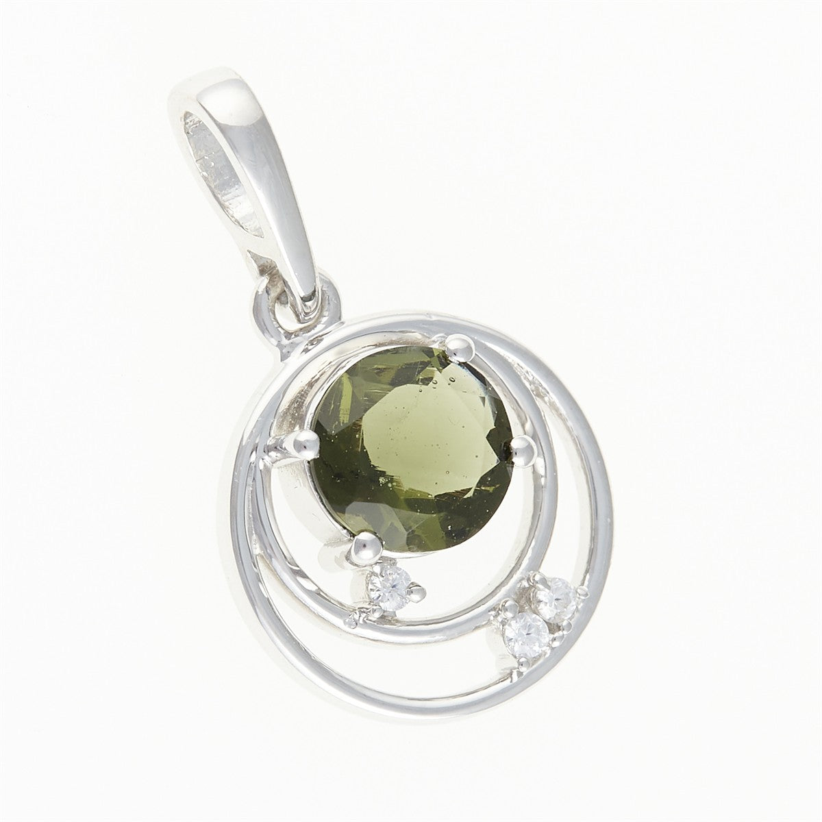 Silver pendant with moldavite and cubic zirconia 305Z