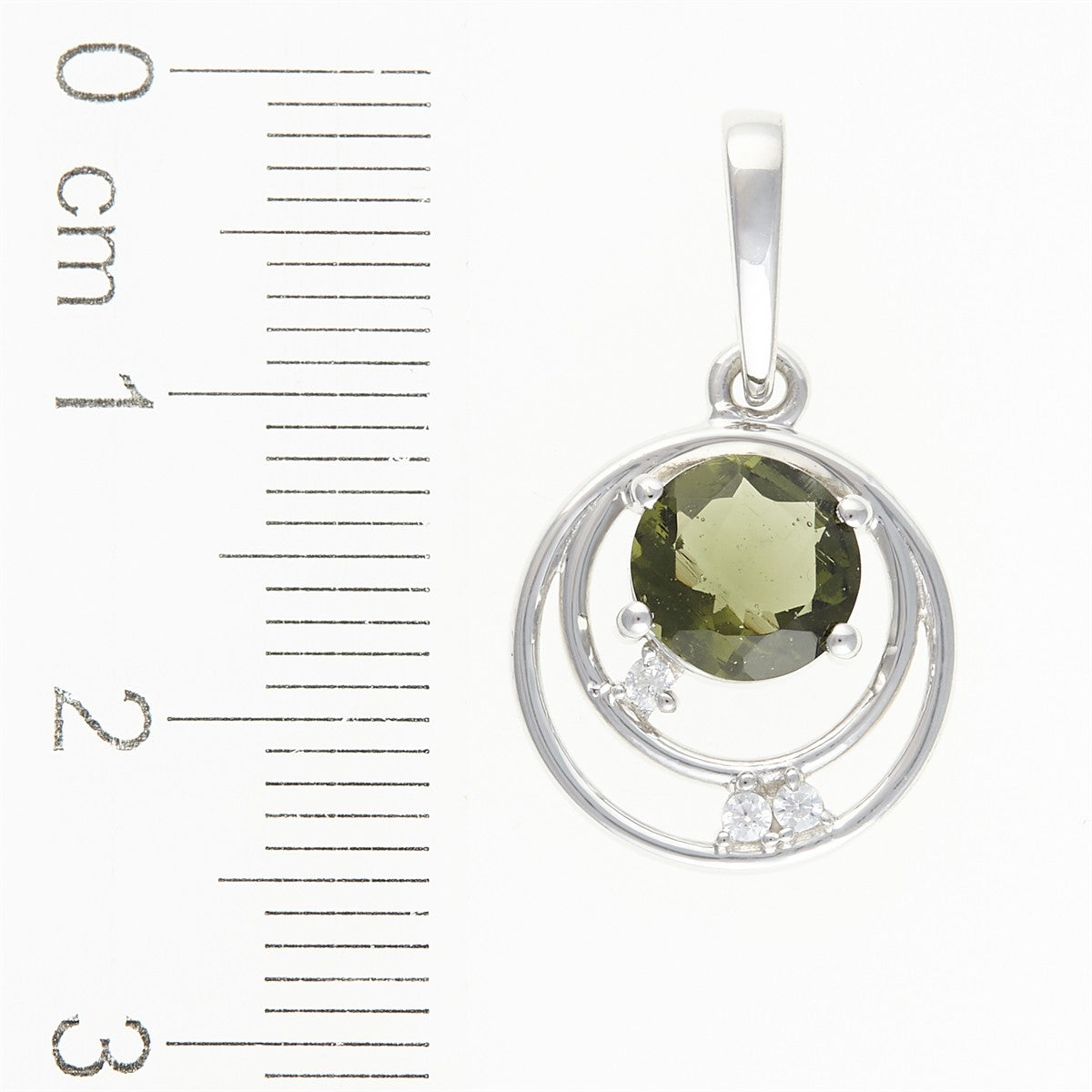 Silver pendant with moldavite and cubic zirconia 305Z