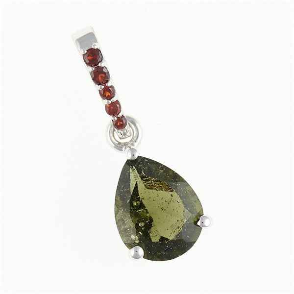 Silver pendant with moldavite and garnets 328G