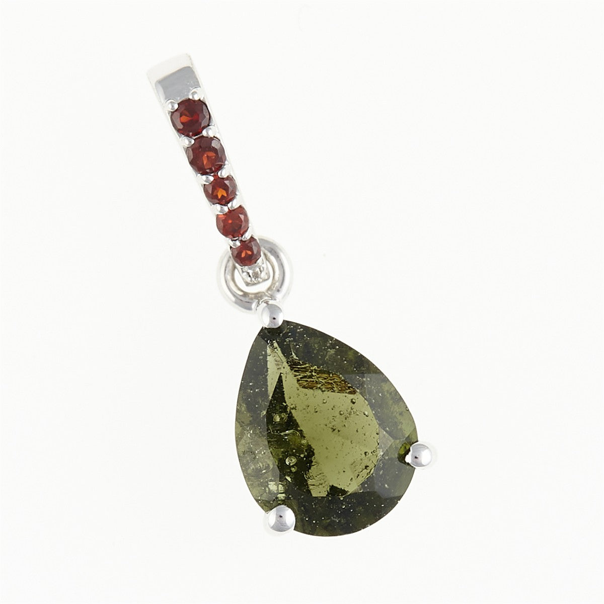 Silver pendant with moldavite and garnets 328G