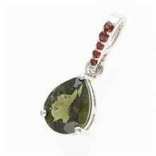 Silver pendant with moldavite and garnets 328G