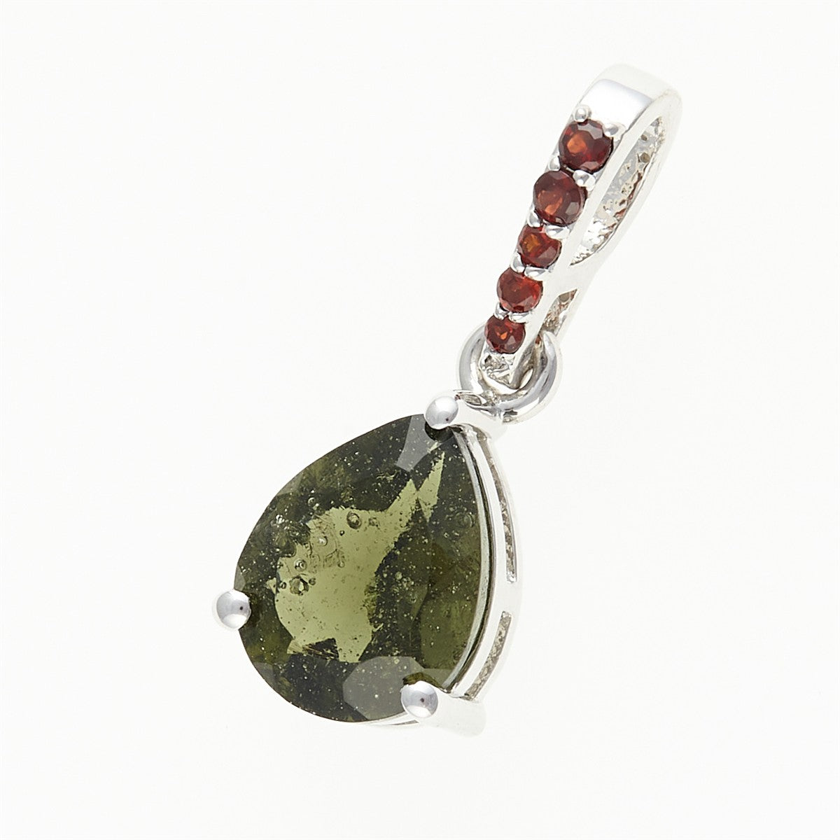 Silver pendant with moldavite and garnets 328G