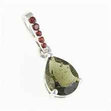Silver pendant with moldavite and garnets 328G
