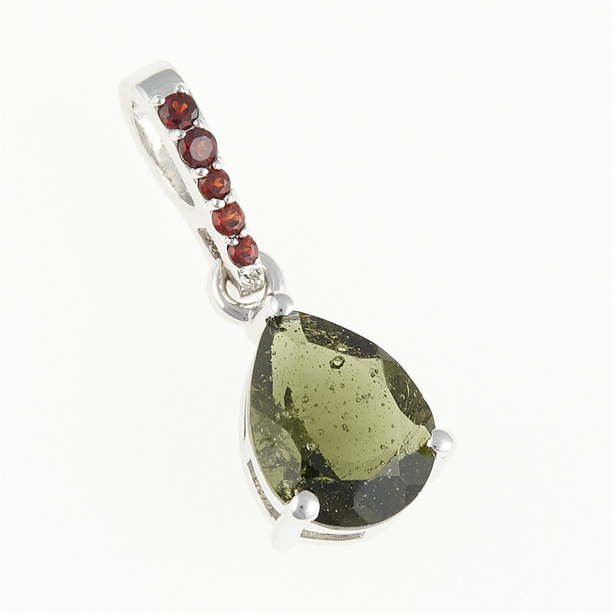 Silver pendant with moldavite and garnets 328G