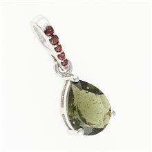 Silver pendant with moldavite and garnets 328G