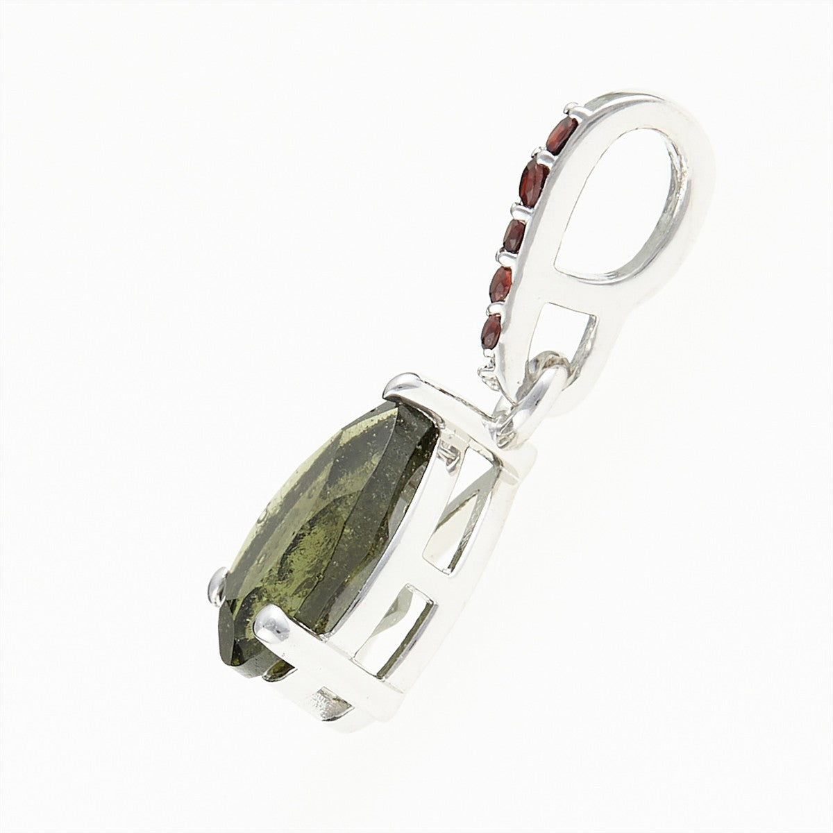 Silver pendant with moldavite and garnets 328G