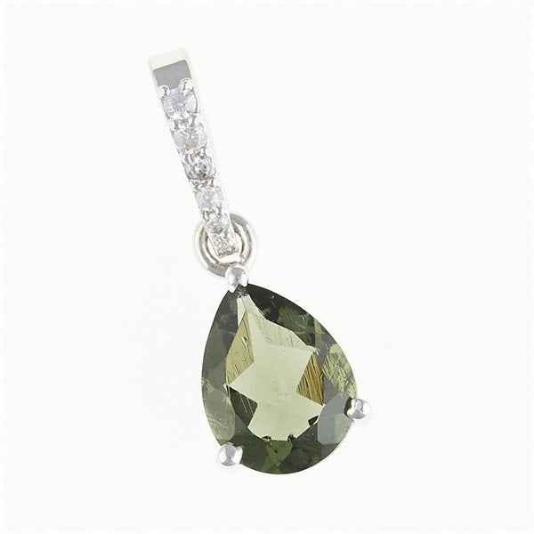Silver pendant with moldavite and cubic zirconia 328Z