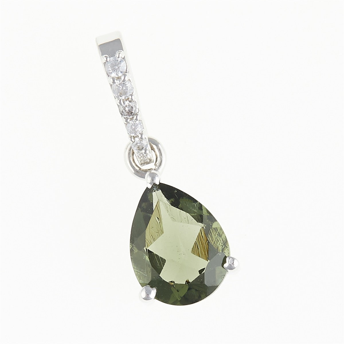 Silver pendant with moldavite and cubic zirconia 328Z